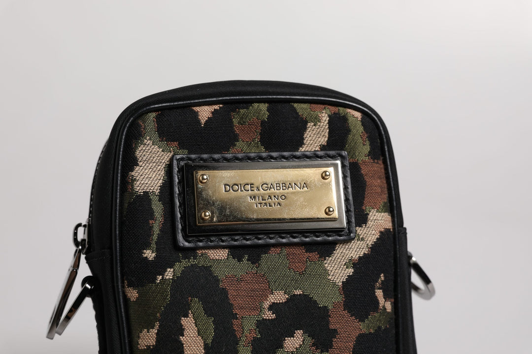 Men’s Dolce &amp; Gabbana Multicolor Leopard Jacquard Logo Plaque Neck Strap Bag