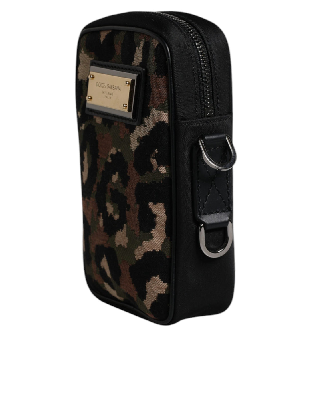 Men’s Dolce &amp; Gabbana Multicolor Leopard Jacquard Logo Plaque Neck Strap Bag
