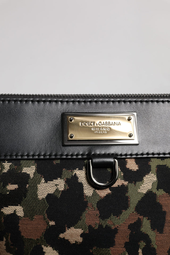 Men’s Dolce &amp; Gabbana Multicolor Leopard Jacquard Print Logo Plaque Pouch Bag