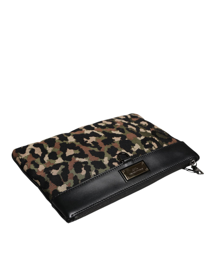 Men’s Dolce &amp; Gabbana Multicolor Leopard Jacquard Print Logo Plaque Pouch Bag