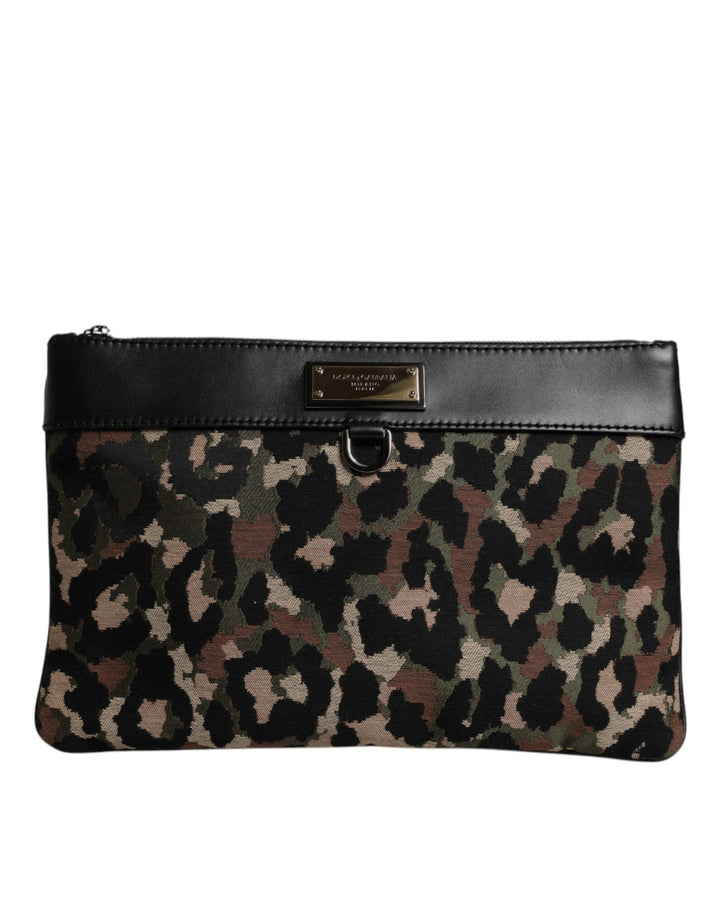 Men’s Dolce &amp; Gabbana Multicolor Leopard Jacquard Print Logo Plaque Pouch Bag