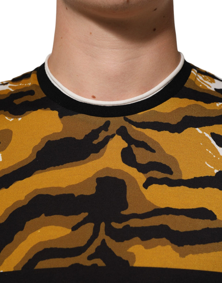 Dolce &amp; Gabbana Multicolor Leopard Palm Leaf Men Crew Neck T-shirt