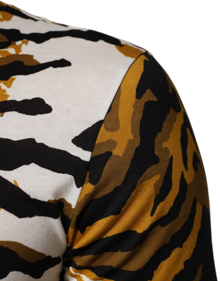 Dolce &amp; Gabbana Multicolor Leopard Palm Leaf Men Crew Neck T-shirt