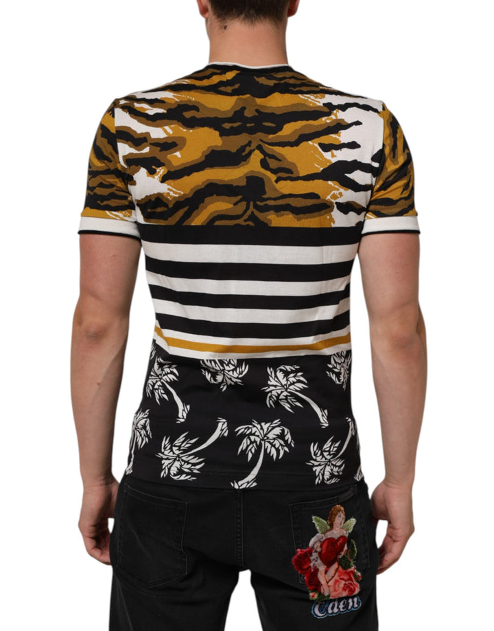 Dolce &amp; Gabbana Multicolor Leopard Palm Leaf Men Crew Neck T-shirt
