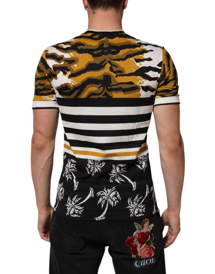 Dolce &amp; Gabbana Multicolor Leopard Palm Leaf Men Crew Neck T-shirt