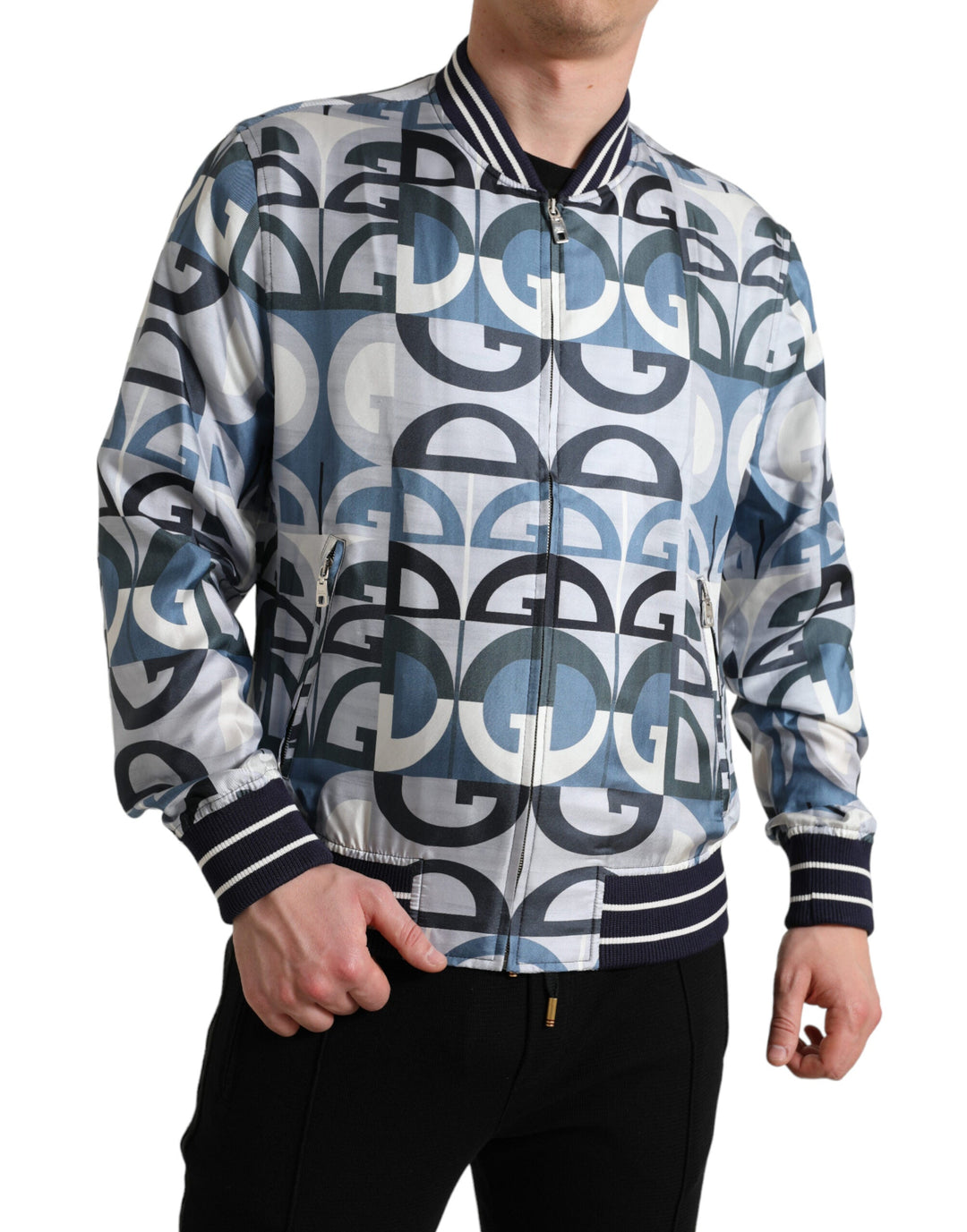 Men’s Dolce &amp; Gabbana Multicolor Logo Print Bomber Blouson Jacket