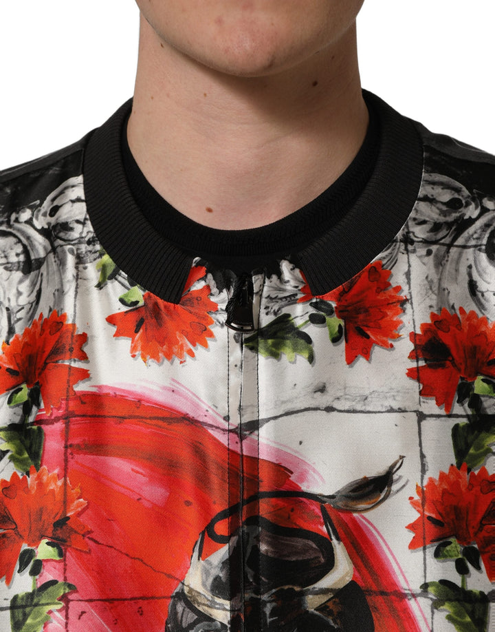 Men’s Dolce &amp; Gabbana Multicolor Majolica Bull Print Bomber Jacket