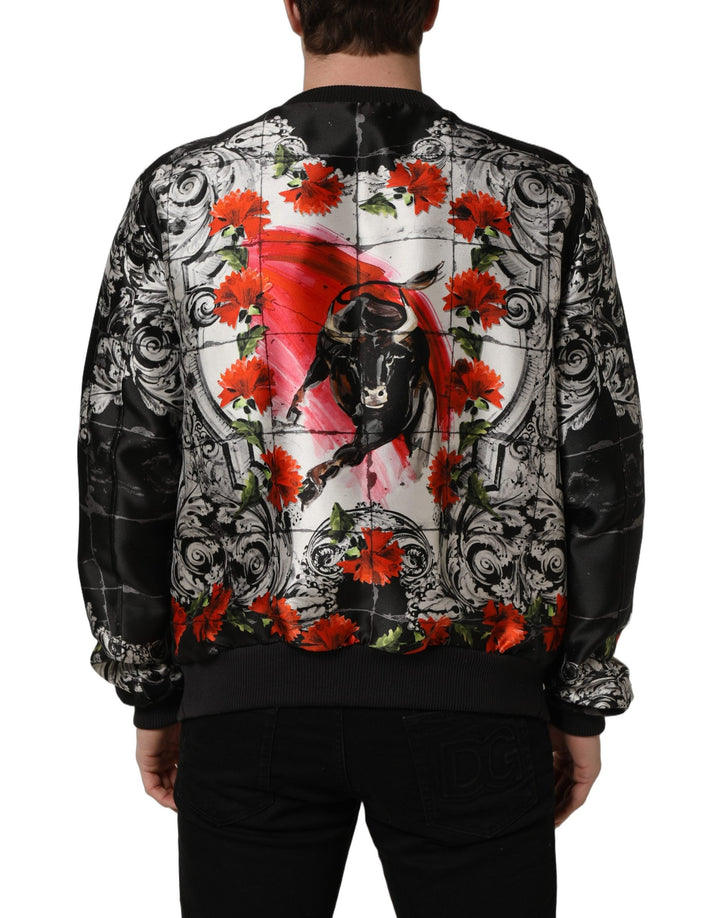 Men’s Dolce &amp; Gabbana Multicolor Majolica Bull Print Bomber Jacket