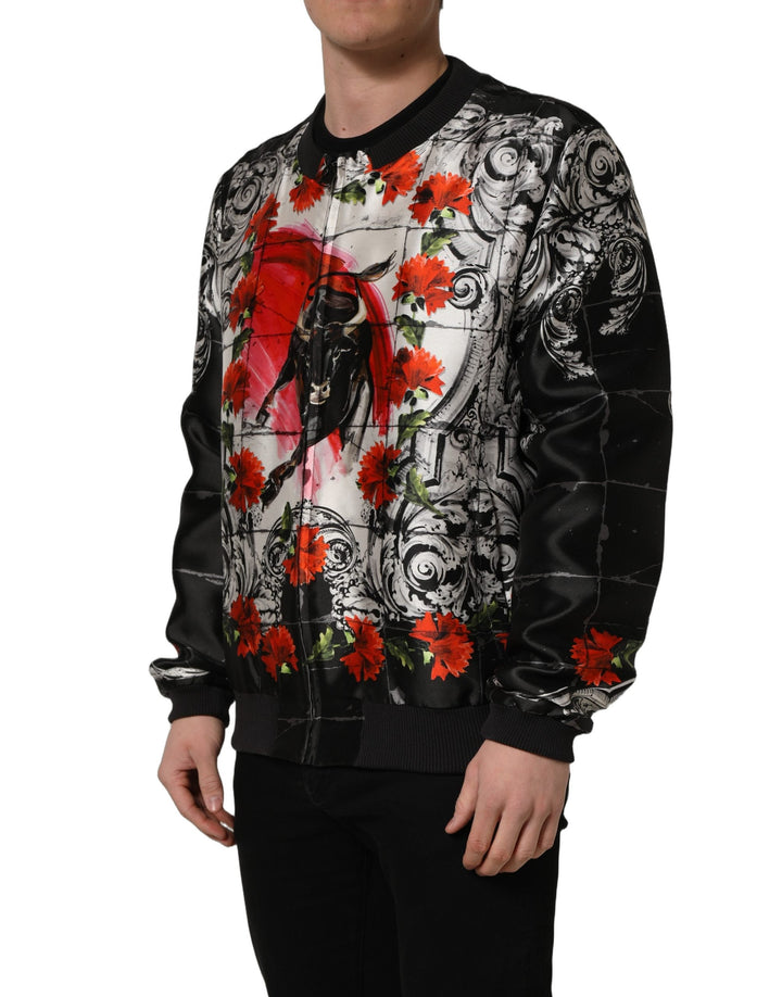 Men’s Dolce &amp; Gabbana Multicolor Majolica Bull Print Bomber Jacket