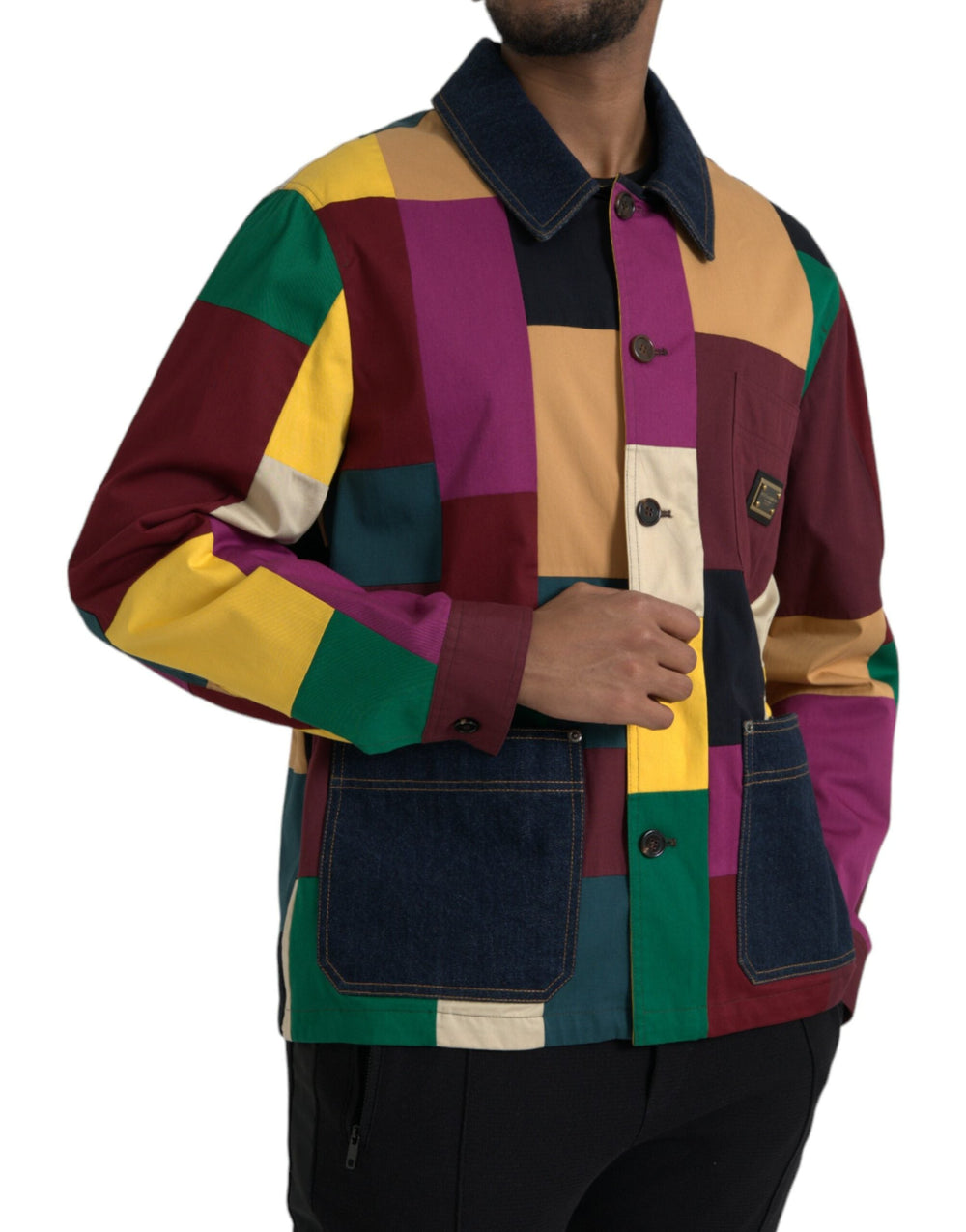 Men’s Dolce & Gabbana Multicolor Patchwork Cotton Collared Jacket