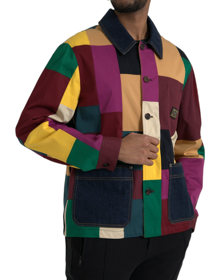 Men’s Dolce &amp; Gabbana Multicolor Patchwork Cotton Collared Jacket
