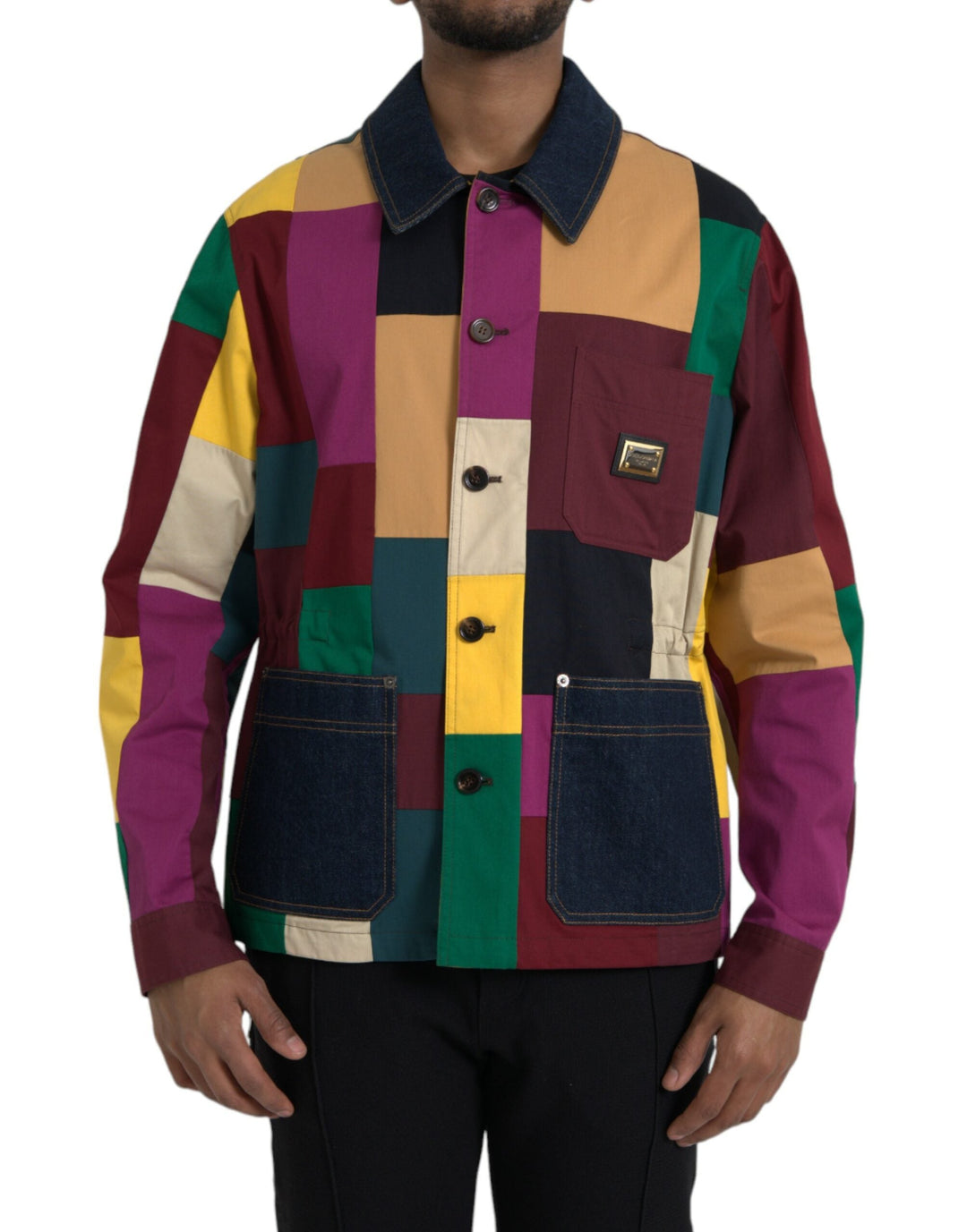Men’s Dolce & Gabbana Multicolor Patchwork Cotton Collared Jacket