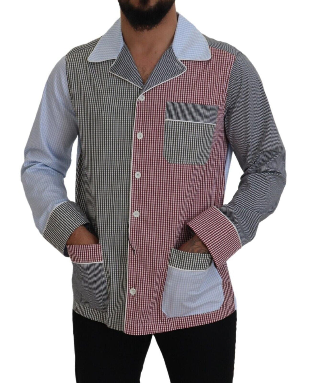 Men’s Dolce &amp; Gabbana Multicolor Patchwork Cotton Long Sleeves Shirt