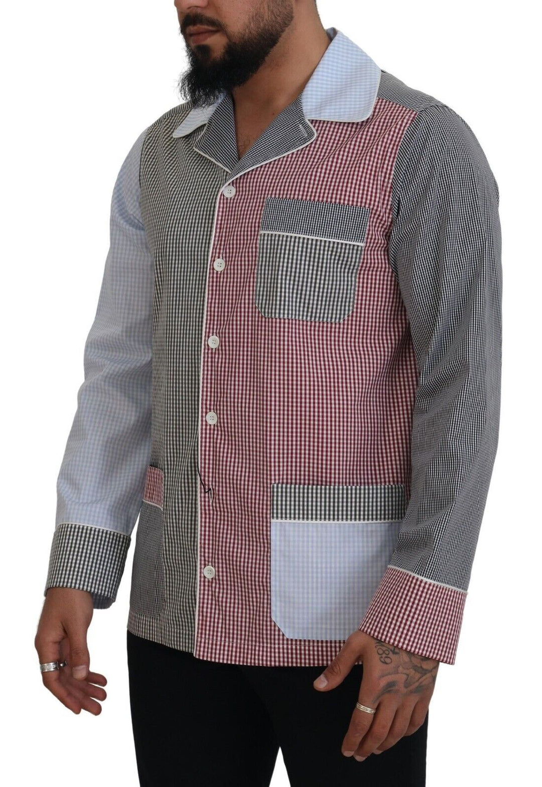 Men’s Dolce &amp; Gabbana Multicolor Patchwork Cotton Long Sleeves Shirt