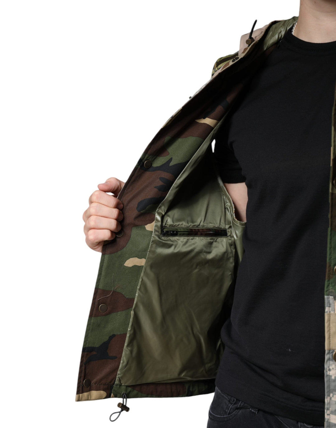 Men’s Dolce &amp; Gabbana Multicolor Patchwork Hooded Vest Jacket