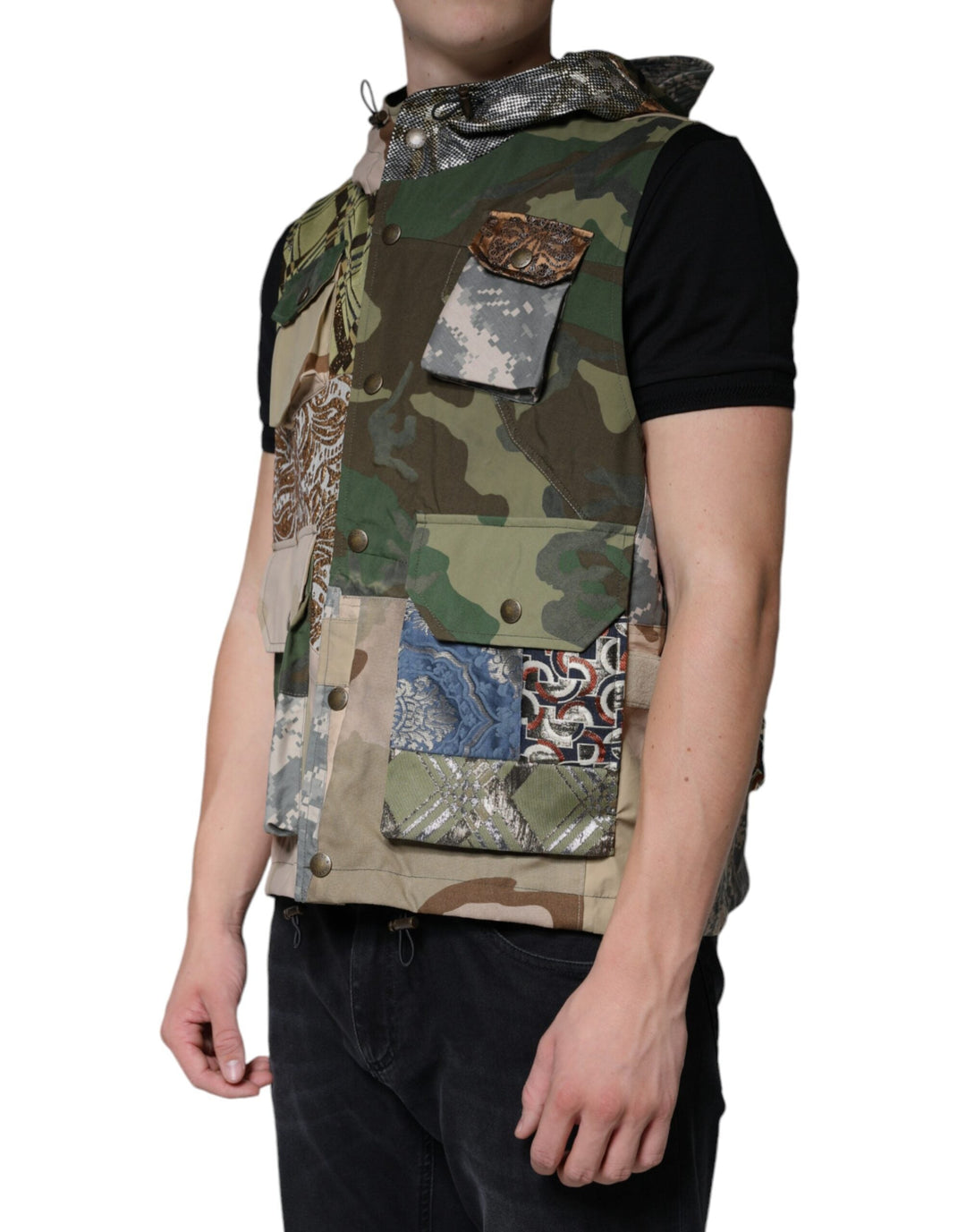 Men’s Dolce &amp; Gabbana Multicolor Patchwork Hooded Vest Jacket
