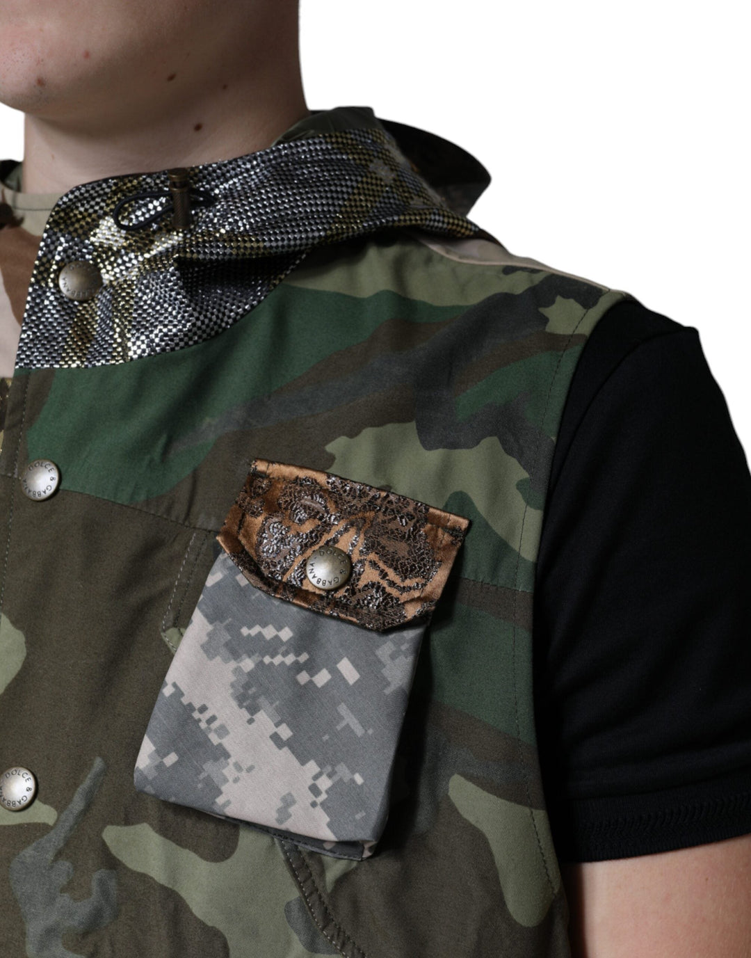 Men’s Dolce &amp; Gabbana Multicolor Patchwork Hooded Vest Jacket