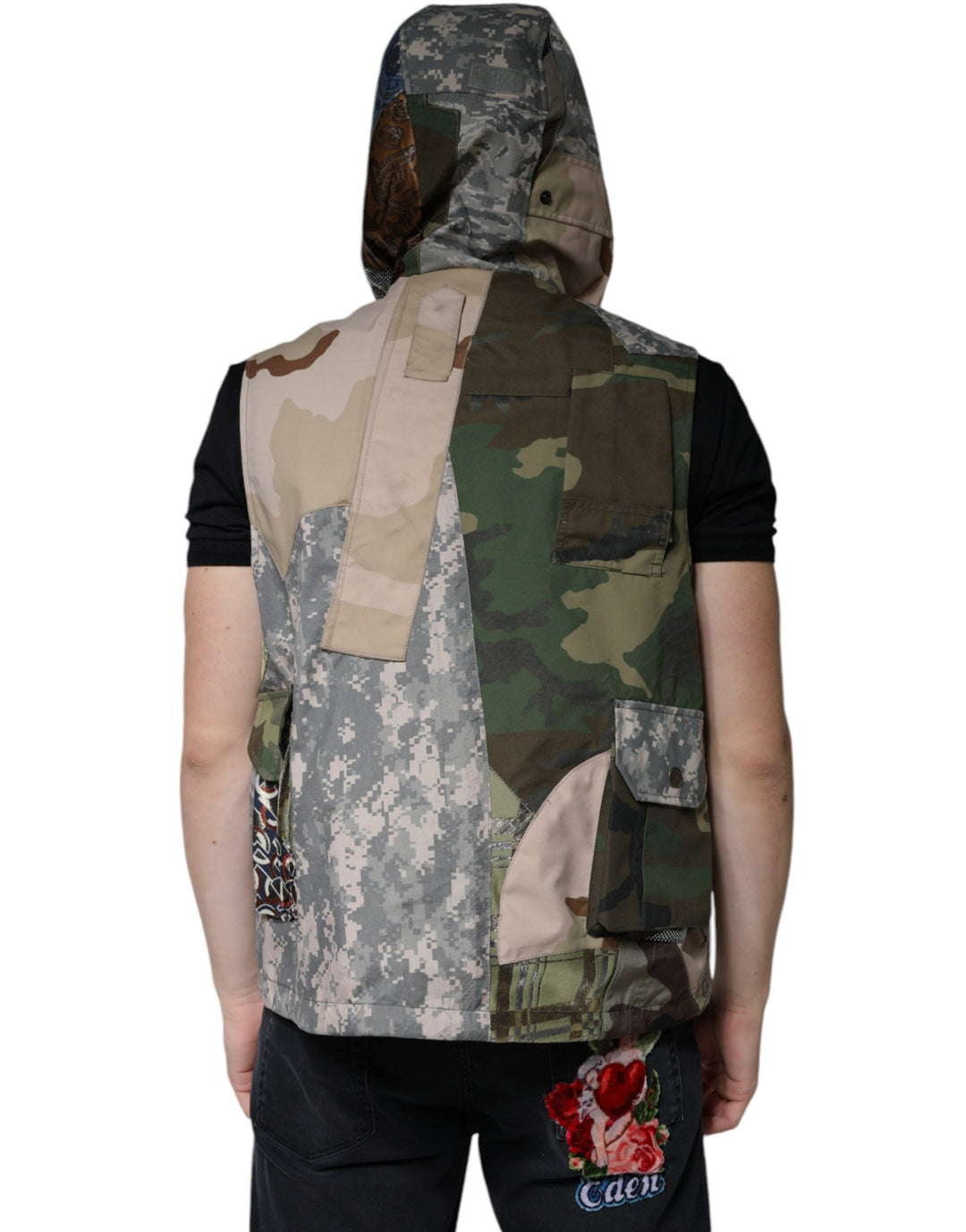Men’s Dolce &amp; Gabbana Multicolor Patchwork Hooded Vest Jacket