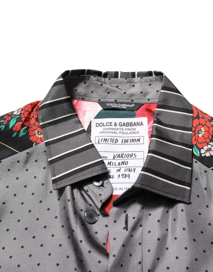 Men’s Dolce &amp; Gabbana Multicolor Patchwork Long Sleeves Silk Shirt