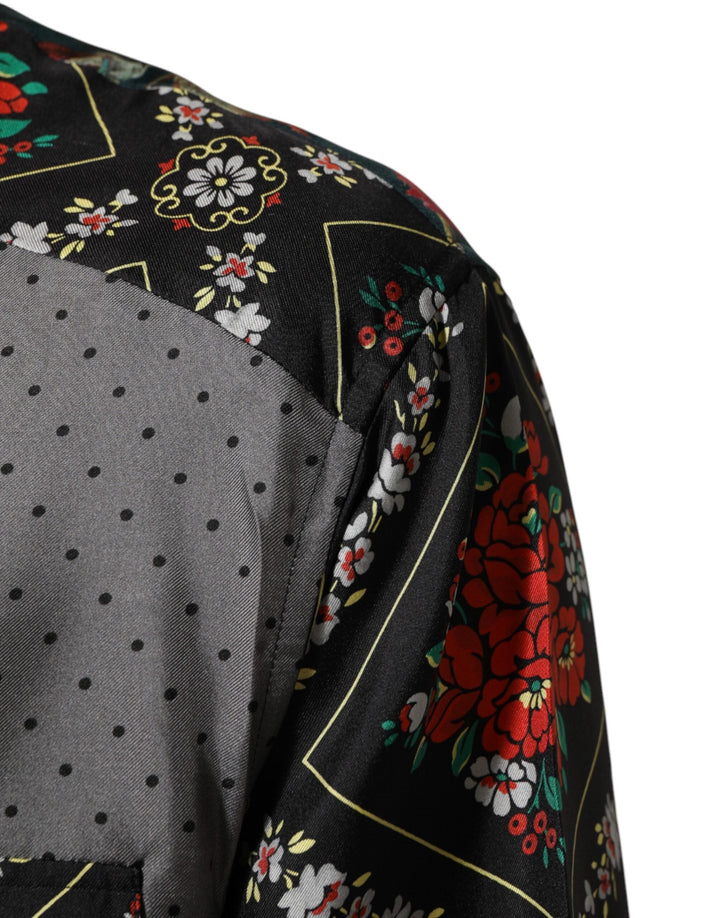 Men’s Dolce &amp; Gabbana Multicolor Patchwork Long Sleeves Silk Shirt