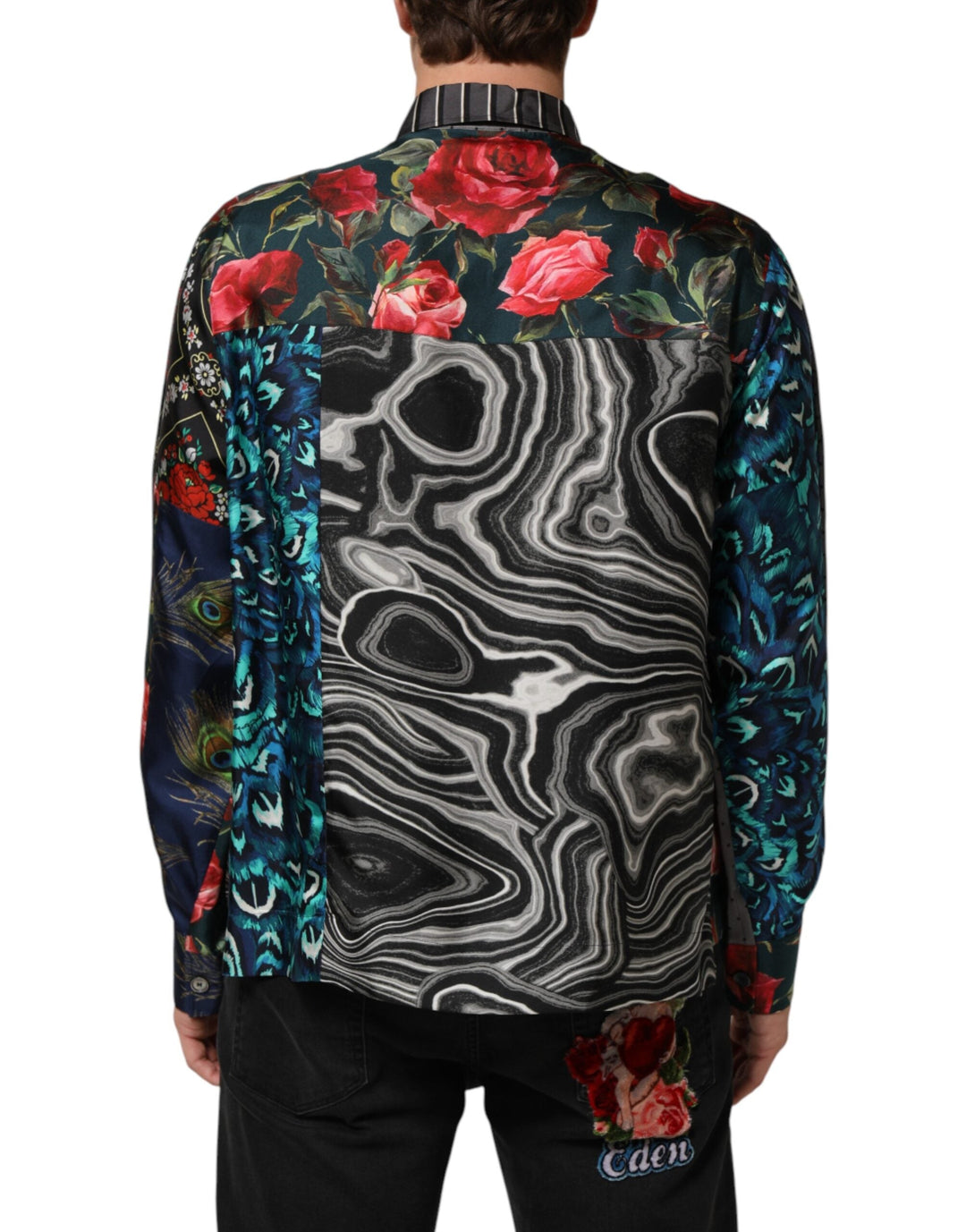 Men’s Dolce &amp; Gabbana Multicolor Patchwork Long Sleeves Silk Shirt