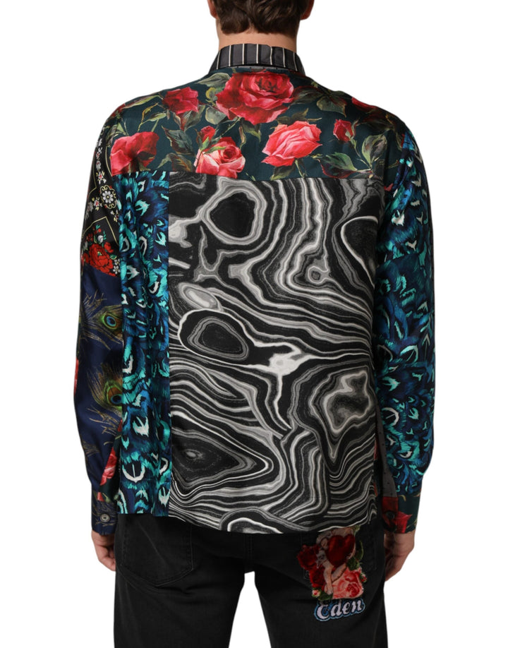 Men’s Dolce &amp; Gabbana Multicolor Patchwork Long Sleeves Silk Shirt