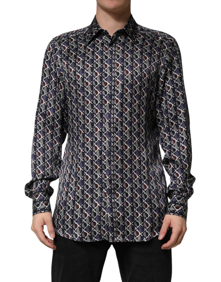 Men’s Dolce &amp; Gabbana Multicolor Patterned Collared Gold Men Dress Shirt