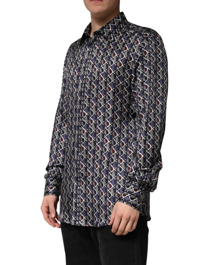Men’s Dolce &amp; Gabbana Multicolor Patterned Collared Gold Men Dress Shirt