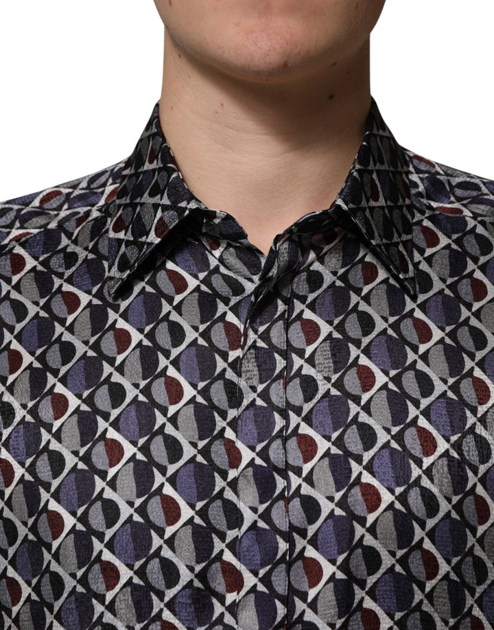 Men’s Dolce &amp; Gabbana Multicolor Patterned Collared Gold Men Dress Shirt