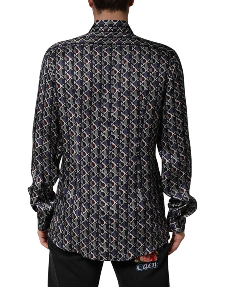Men’s Dolce &amp; Gabbana Multicolor Patterned Collared Gold Men Dress Shirt