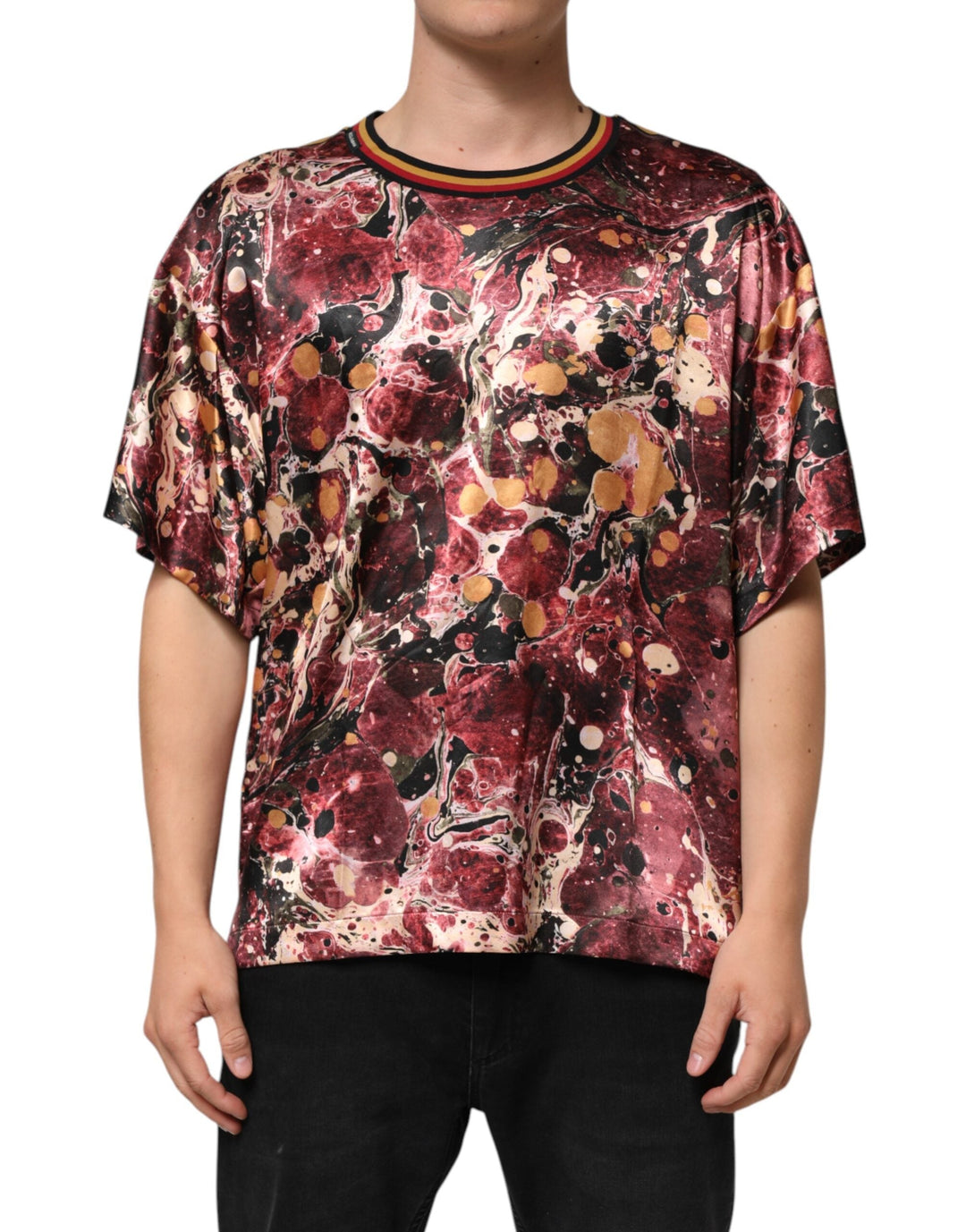 Dolce &amp; Gabbana Multicolor Polyester Marble Print Oversize T-shirt