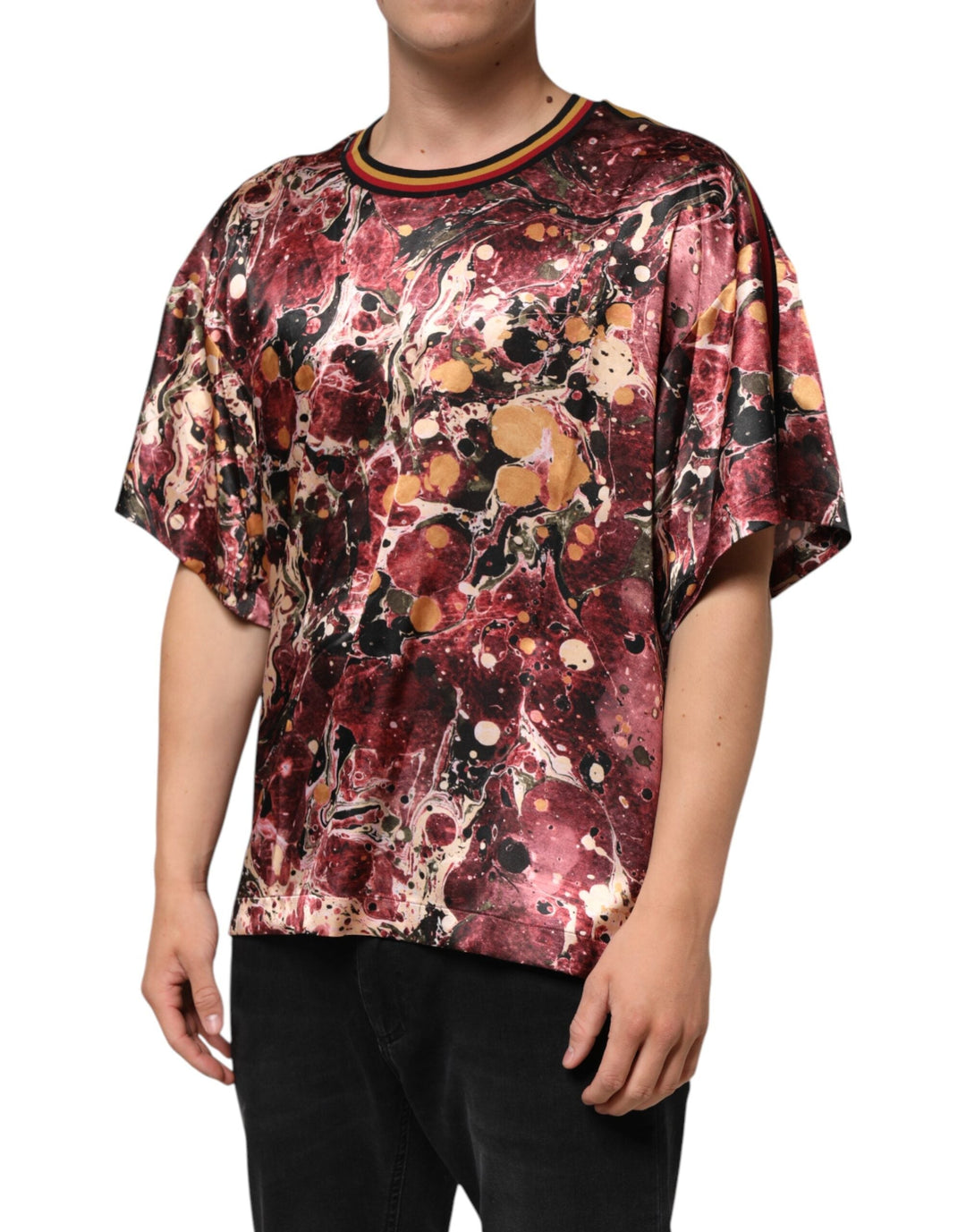 Dolce &amp; Gabbana Multicolor Polyester Marble Print Oversize T-shirt