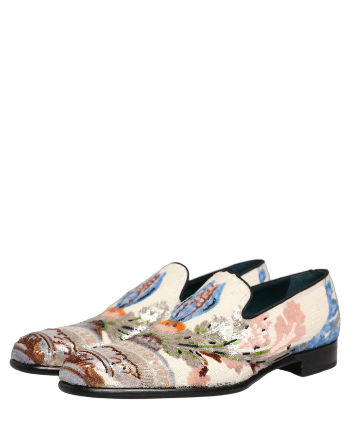Men’s Dolce &amp; Gabbana Multicolor Sequin Embroidered Loafers Shoes