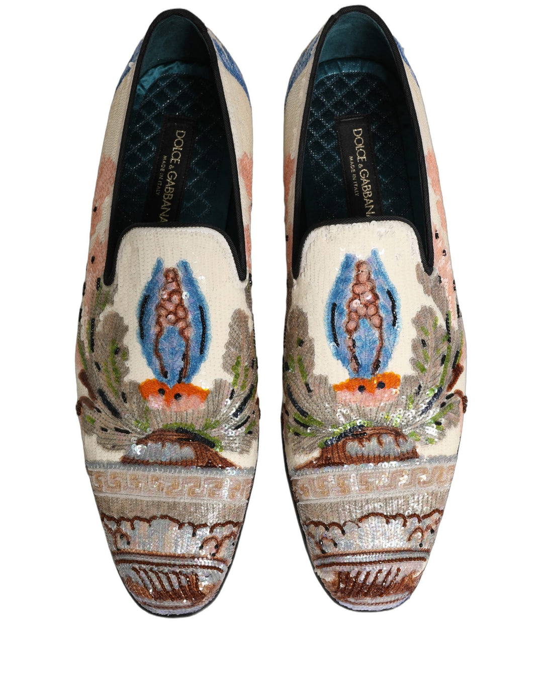 Men’s Dolce &amp; Gabbana Multicolor Sequin Embroidered Loafers Shoes