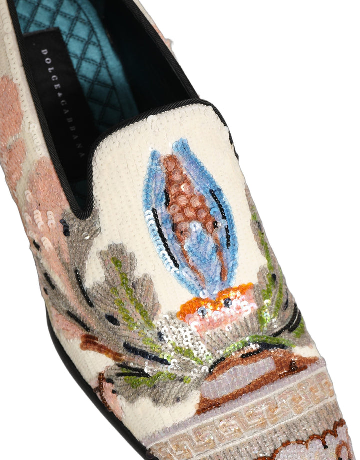 Men’s Dolce &amp; Gabbana Multicolor Sequin Embroidered Loafers Shoes