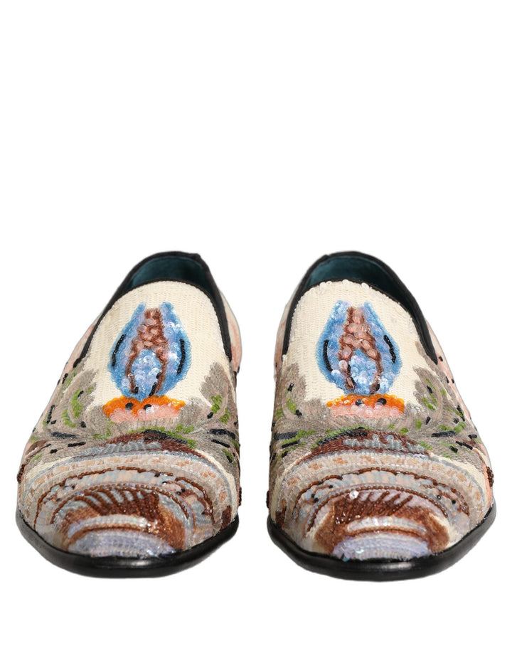 Men’s Dolce &amp; Gabbana Multicolor Sequin Embroidered Loafers Shoes