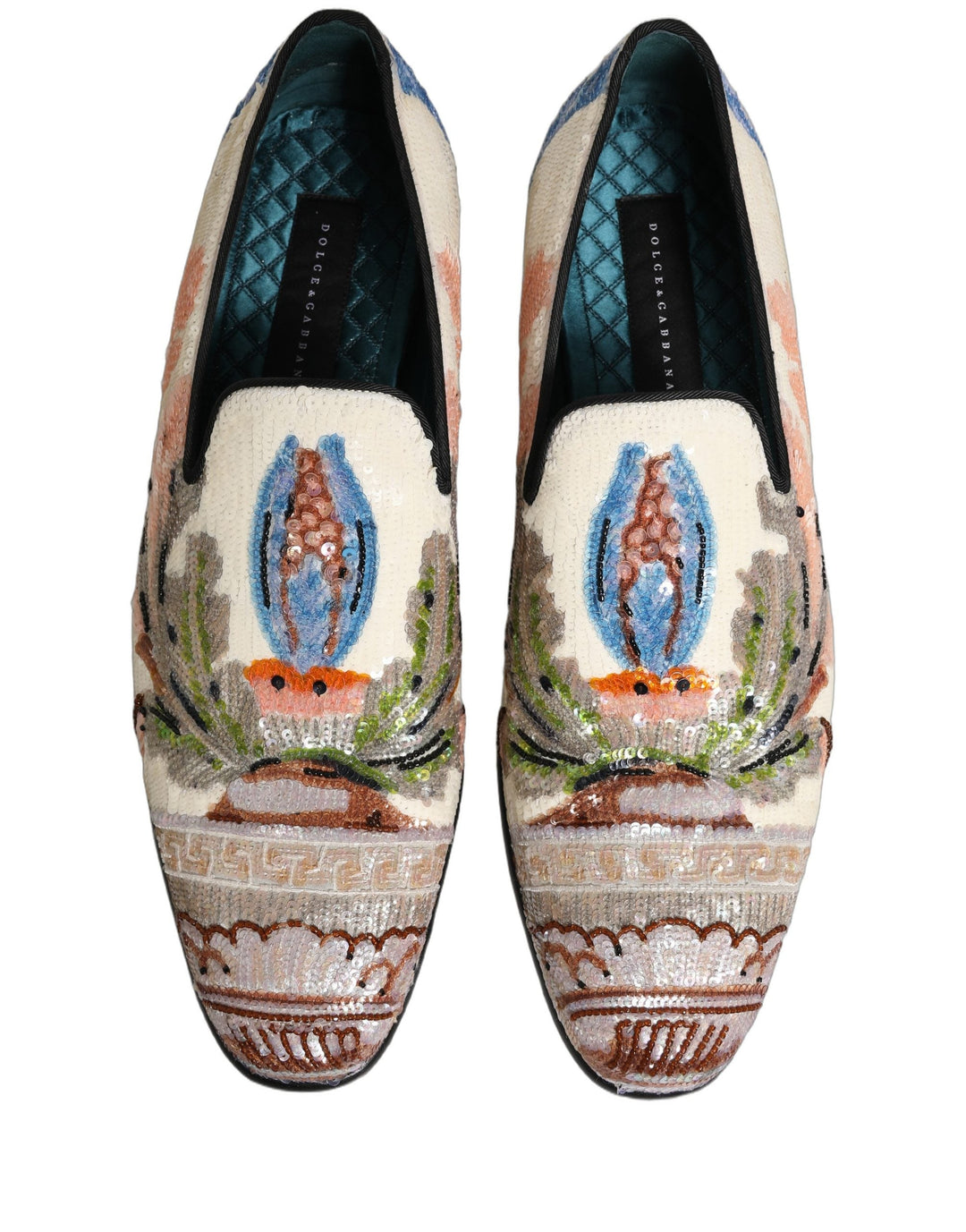 Men’s Dolce &amp; Gabbana Multicolor Sequin Embroidered Loafers Shoes