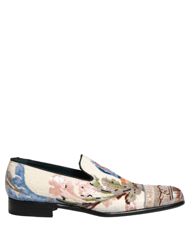 Men’s Dolce &amp; Gabbana Multicolor Sequin Embroidered Loafers Shoes