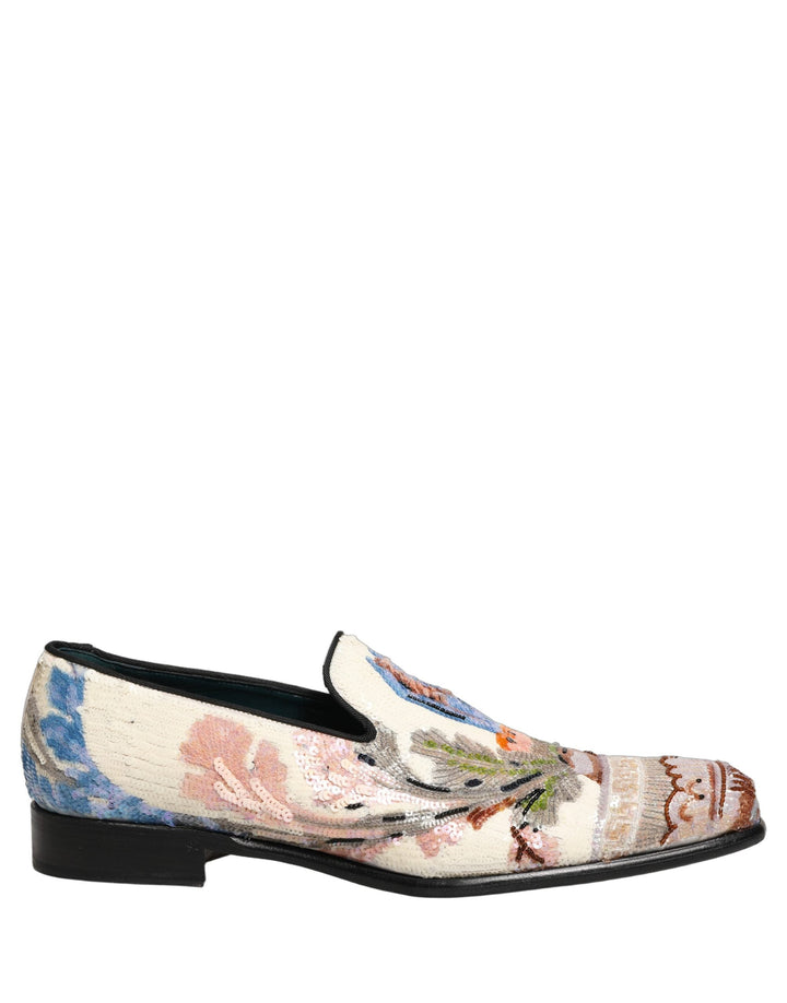 Men’s Dolce &amp; Gabbana Multicolor Sequin Embroidered Loafers Shoes