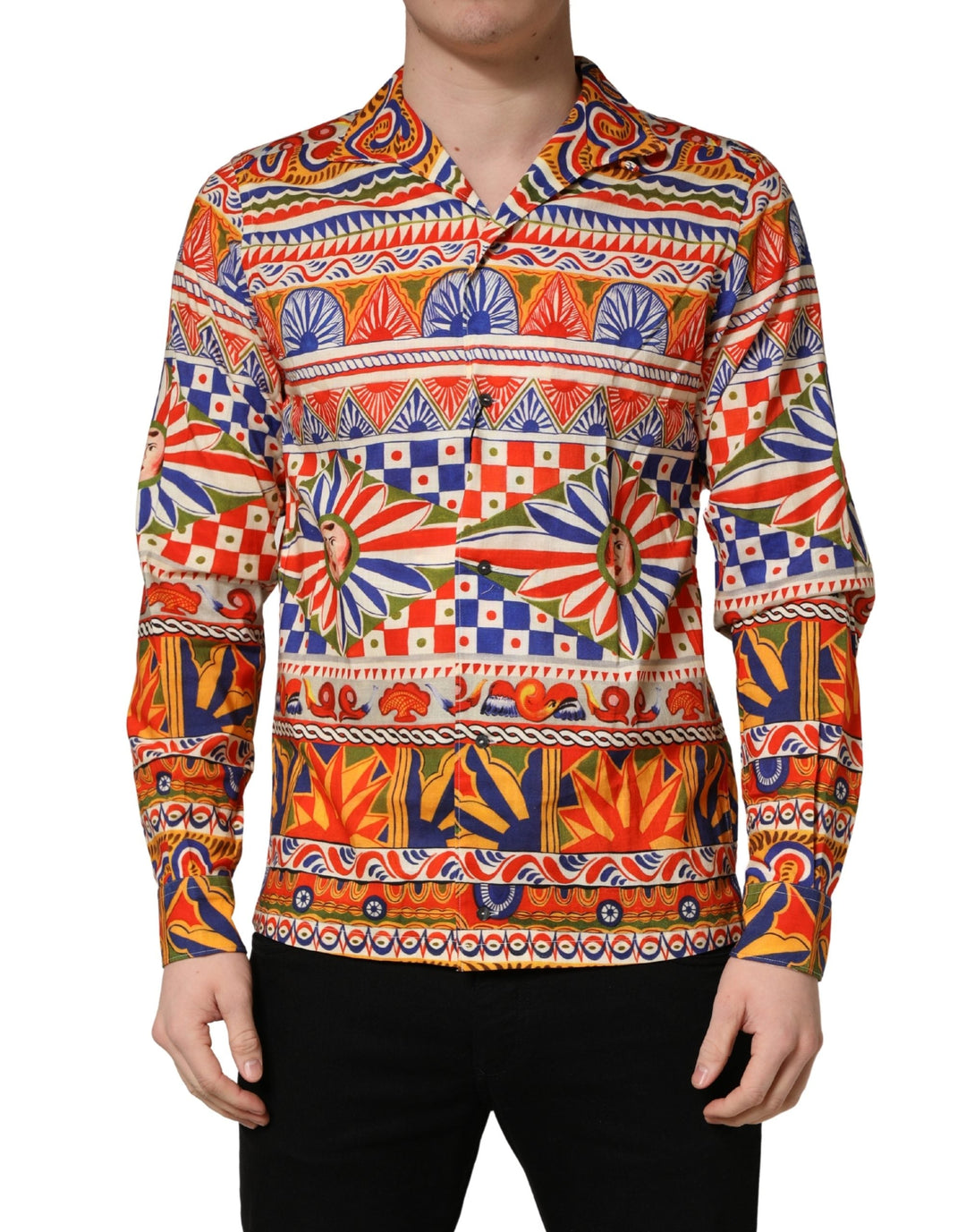Dolce &amp; Gabbana Multicolor Sicilian Carretto Twill Cotton Men Shirt