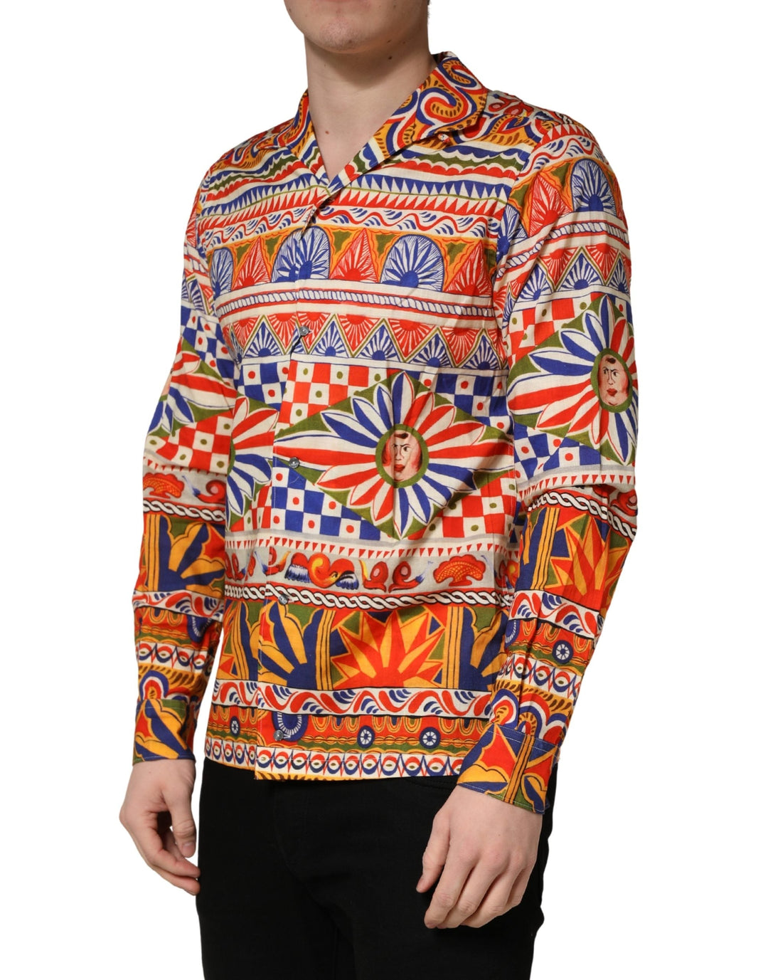 Men’s Dolce &amp; Gabbana Multicolor Sicilian Carretto Twill Cotton Men Shirt
