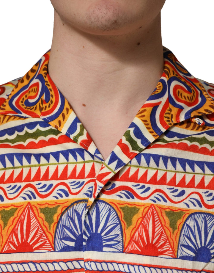 Dolce &amp; Gabbana Multicolor Sicilian Carretto Twill Cotton Men Shirt