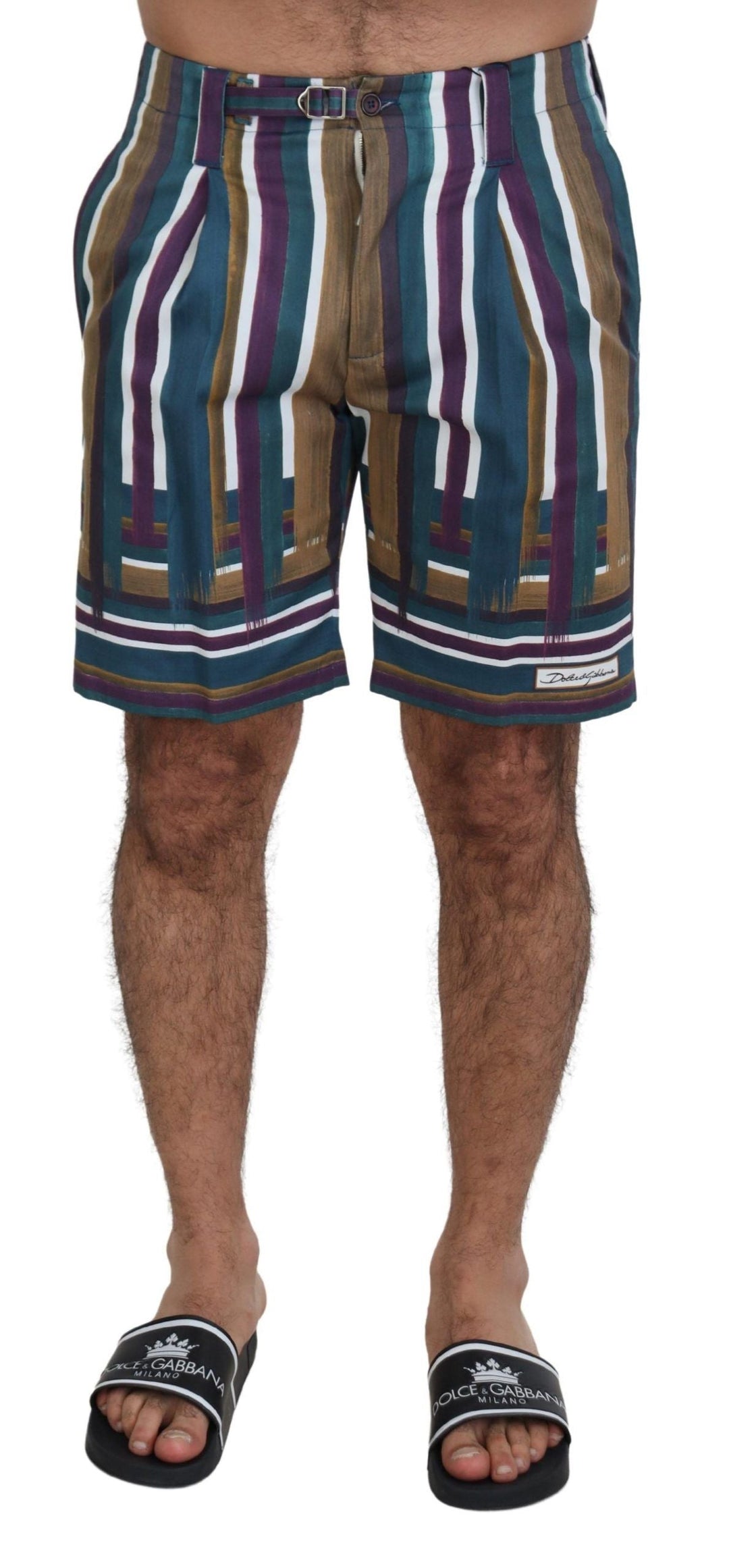 Men’s Dolce &amp; Gabbana Multicolor Striped Stretch Cotton Shorts