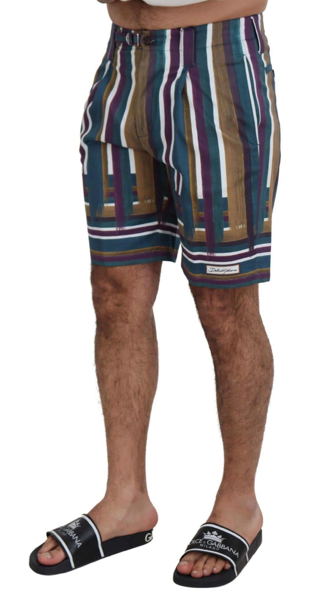 Men’s Dolce &amp; Gabbana Multicolor Striped Stretch Cotton Shorts