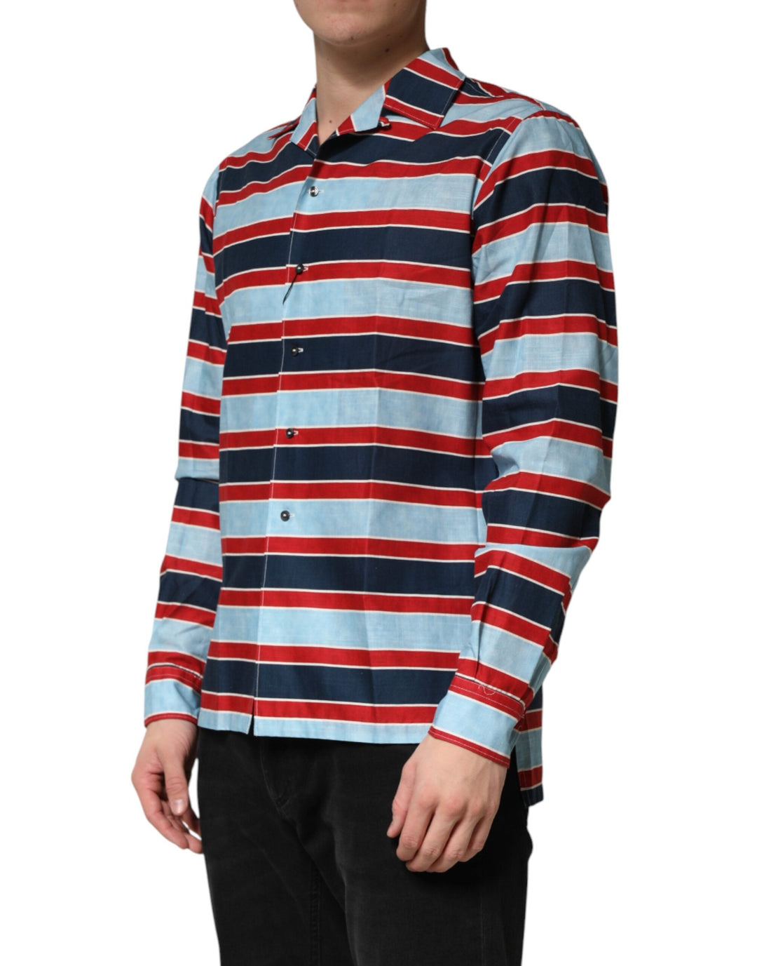 Men’s Dolce &amp; Gabbana Multicolor Stripes Cotton Men Button Down Shirt