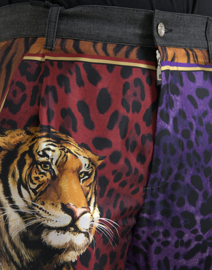 Men’s Dolce &amp; Gabbana Multicolor Tiger Leopard Cotton Loose Tapered Pants