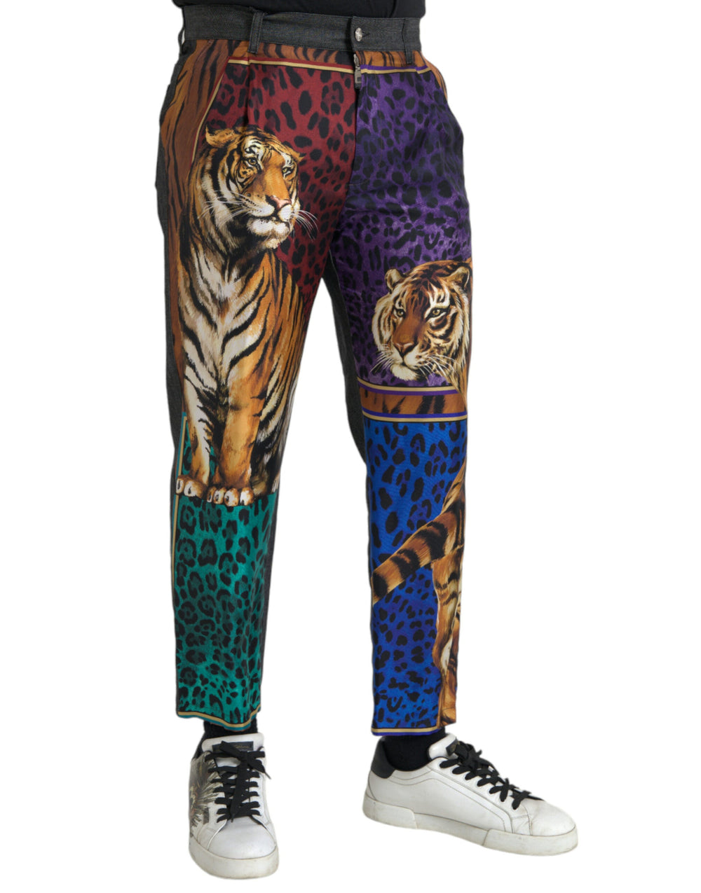 Men’s Dolce & Gabbana Multicolor Tiger Leopard Cotton Loose Tapered Pants