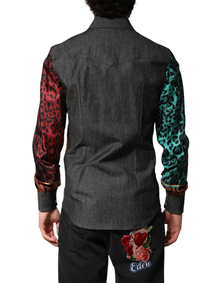 Men’s Dolce &amp; Gabbana Multicolor Tiger Leopard Print Silk Men Shirt