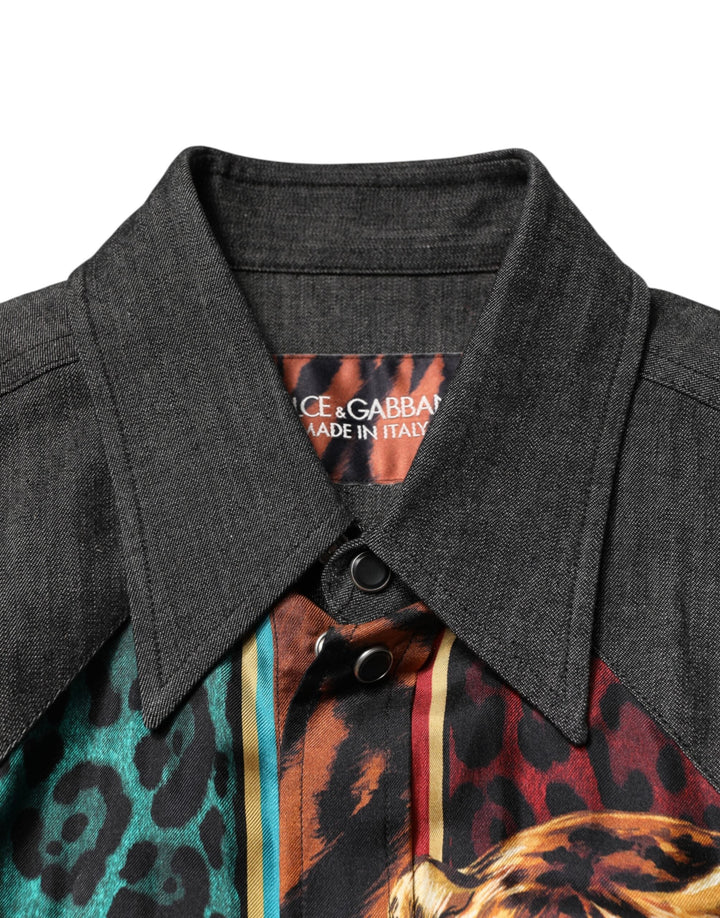 Men’s Dolce &amp; Gabbana Multicolor Tiger Leopard Print Silk Men Shirt