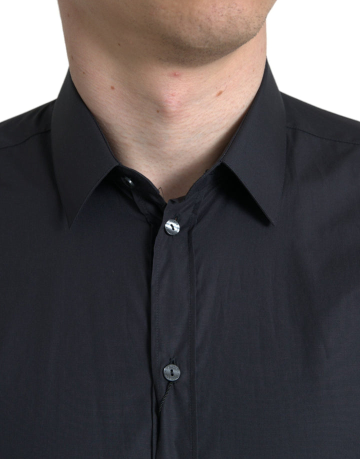 Men’s Dolce &amp; Gabbana Navy Blue Cotton Collared Formal Dress Shirt